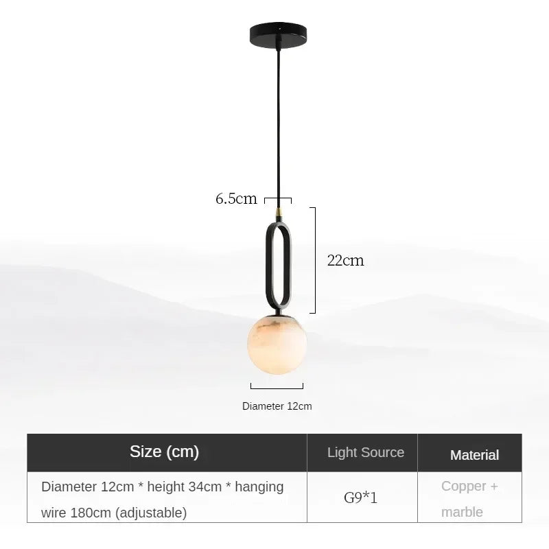 Modern Marble Pendant Light With Polished Copper Finish