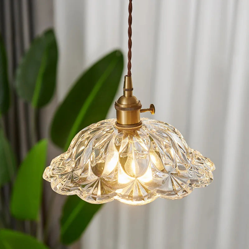 مصباح تعليق LED من DecorBites™ بتصميم ياباني، مصابيح تعليق زجاجية نحاسية