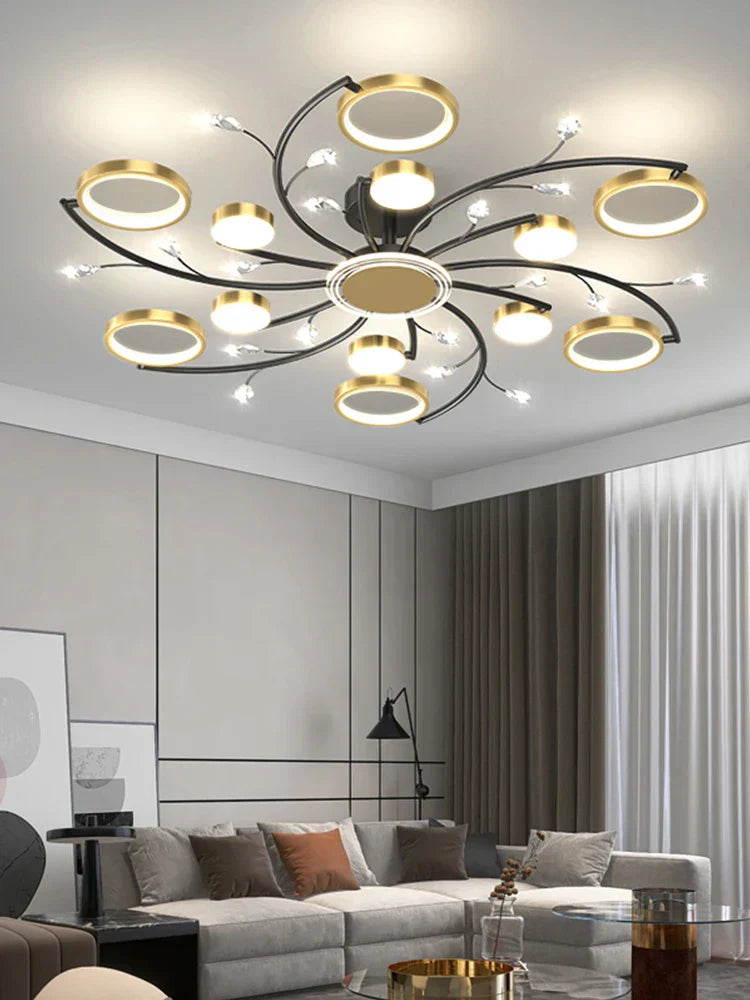 ثريا ليد ألمنيوم ذهبية من DecorBites™ مع كريستال K9، مصابيح معلقة فاخرة لديكور المنزل