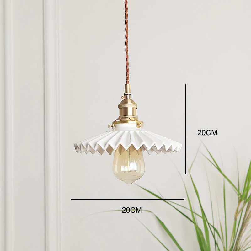 Japanese Ceramic Pendant Light With Polished Copper Finish
