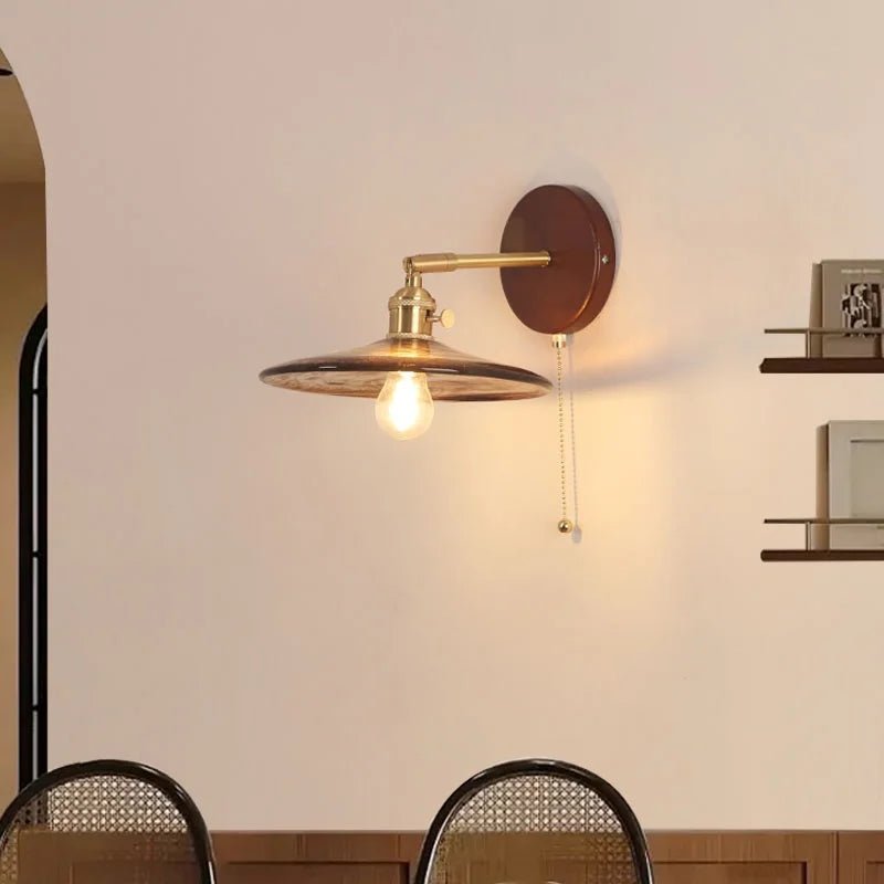 DecorBites™ Copper Glass LED Wall Sconce Pull Chain Switch Stair Light