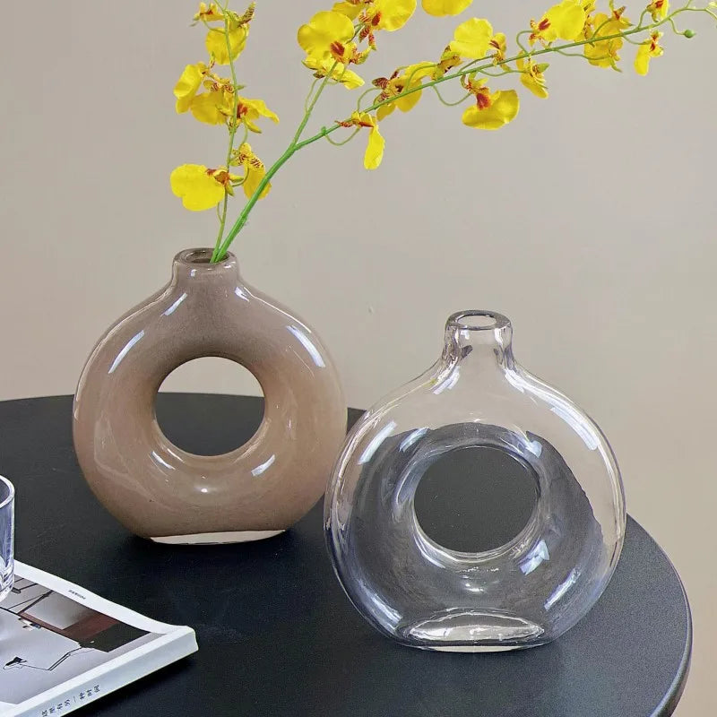 DecorBites™ Geometric Circles Glass Vase for Home Decor and Flower Arrangement