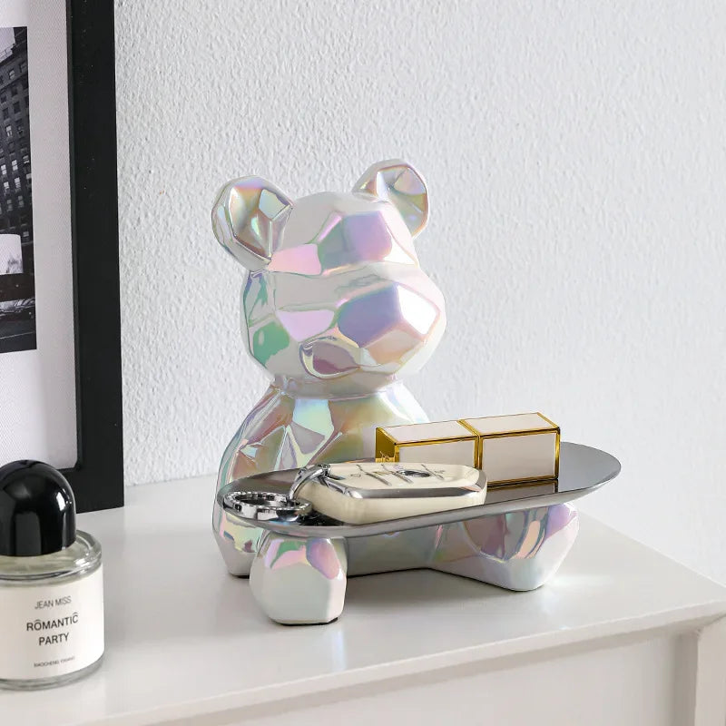 DecorBites™ Geometric Bear Piggy Bank Key Tray Cosmetic Bookshelf Statue & Storage Box