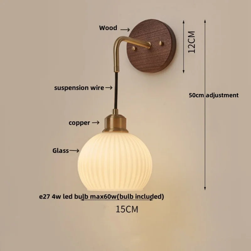DecorBites™ Copper Adjustable LED Wall Light; Modern Pull Chain Switch Glass Stair Lights