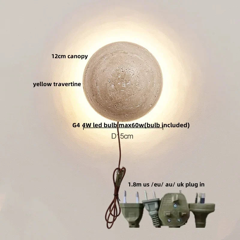 DecorBites™ LED Wall Light: Nordic Modern Design with White Glass & Yellow Travertine Wood
