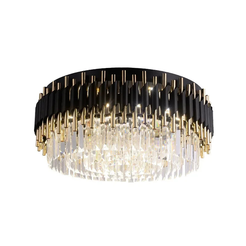 ثريات سقف كريستالية ذهبية وسوداء من DecorBites™: مصابيح LED معلقة عصرية مستديرة للمطابخ لإضاءة المنزل