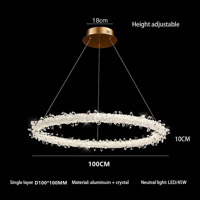 DecorBites™ Crystal Flower LED Chandelier: Modern Luxury Round Ring Pendant Light for Dining & Living Room