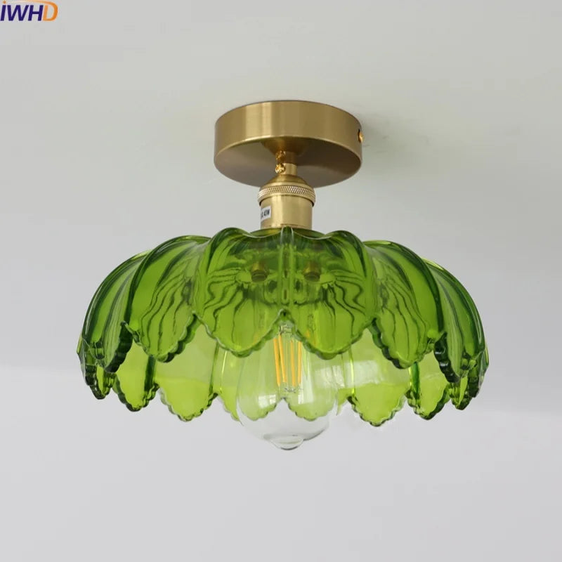 مصباح سقف LED زجاجي أخضر DecorBites™ نحاسي حديدي حديث لإضاءة المنزل