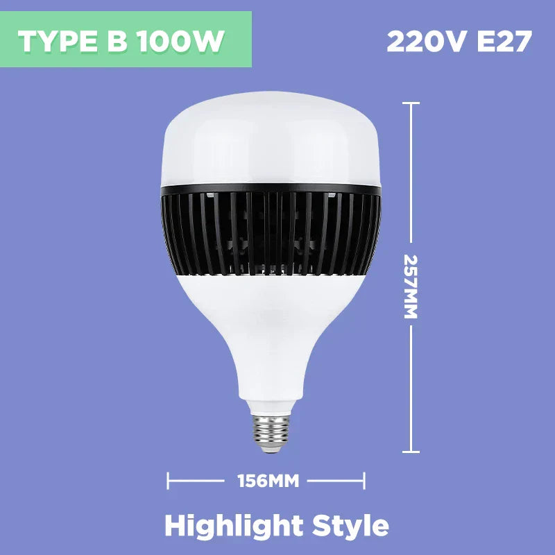 مصباح LED عالي السطوع من DecorBites™ بقوة 100 واط، بقاعدة E27، لإضاءة المنزل والمطبخ والمرآب