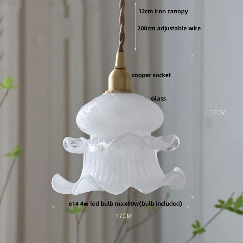 DecorBites™ Amber Glass LED Pendant Lamp Walnut Wood Copper Hanging Light