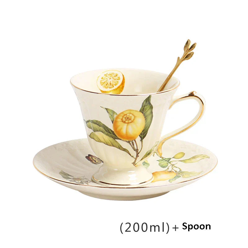 DecorBites™ Service à café/thé bord doré : Théière Citron, Mug, Assiettes en Céramique et Vaisselle