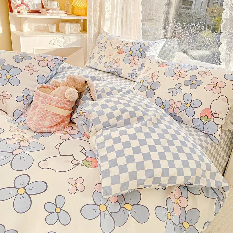 DecorBites™ Double-Sided Floral Print Cotton Bedding Set - Queen Size Soft Duvet Cover Set