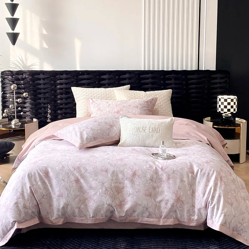 DecorBites™ Egyptian Cotton Bedding Set: Queen King Ru Size Print Duvet Cover Sheet Pillowcase