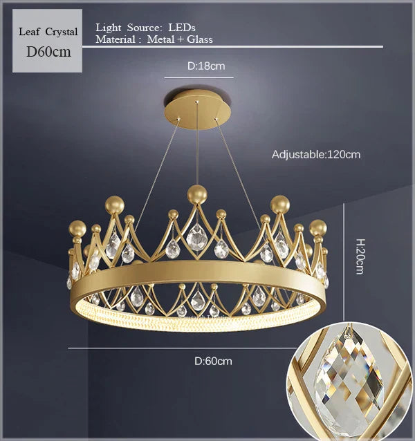 DecorBites™ Crown Crystal Chandelier Pendant Light for Bedroom and Living Room Decor