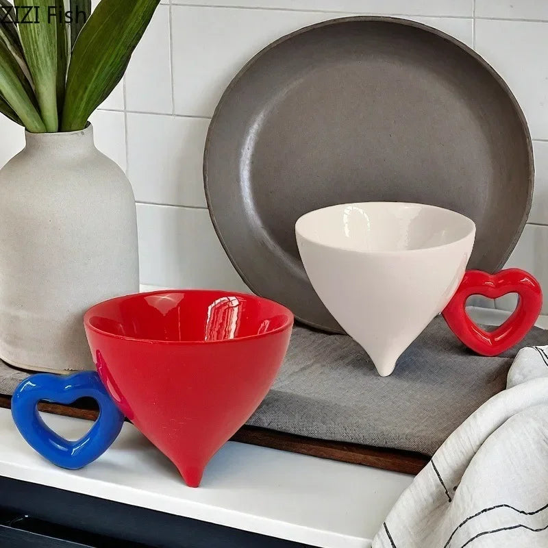 DecorBites™ Heart Ceramic Coffee Mug Tea Cup Set, Conical Dining Table Milk Juice Container