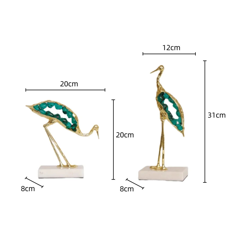 DecorBites™ Crystal Crane Sculpture: Green Gem Bird Figurine for Home Decor