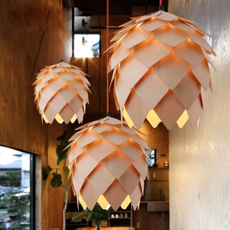 Nordic Pinecone Oak Wood Pendant Light