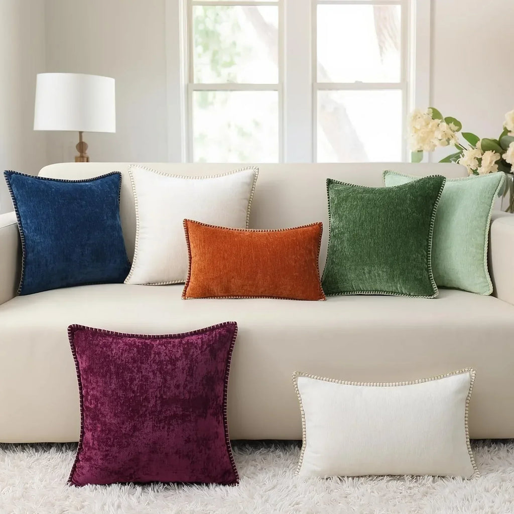 طقم غطاء وسادة فاخر مخملي من الشنيل DecorBites™ لديكور أنيق لغرفة المعيشة