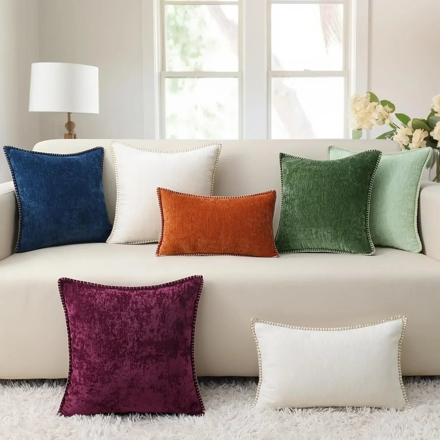 طقم غطاء وسادة فاخر مخملي من الشنيل DecorBites™ لديكور أنيق لغرفة المعيشة