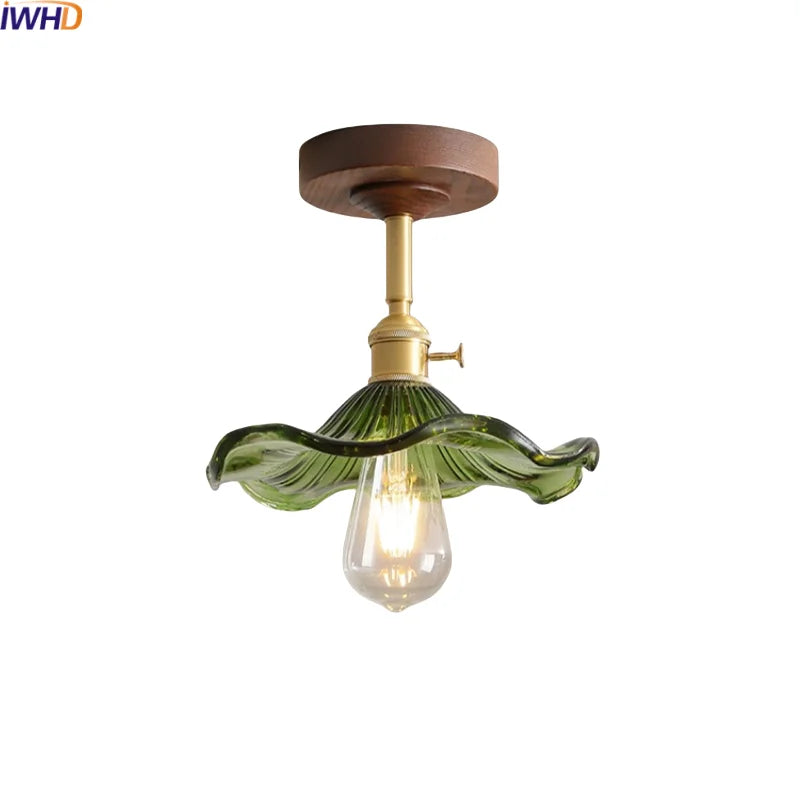 DecorBites™ مصابيح سقف LED زجاجية خضراء: مصباح داخلي خشبي نحاسي حديث