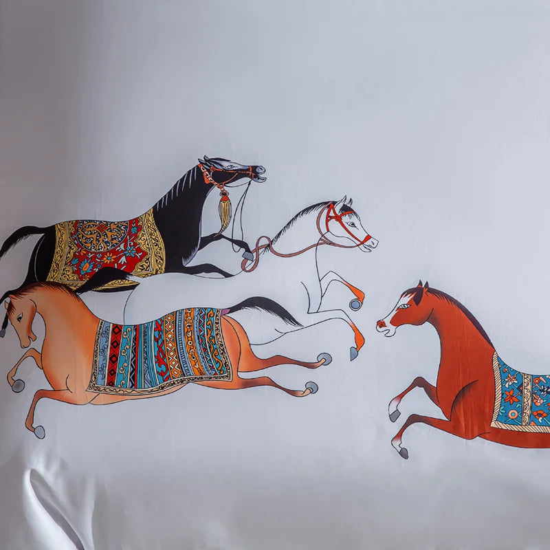 DecorBites™ Galloping Horse 1000TC Egyptian Cotton Bedding Set: Duvet, Sheet, Pillowcases - Soft & Comfy
