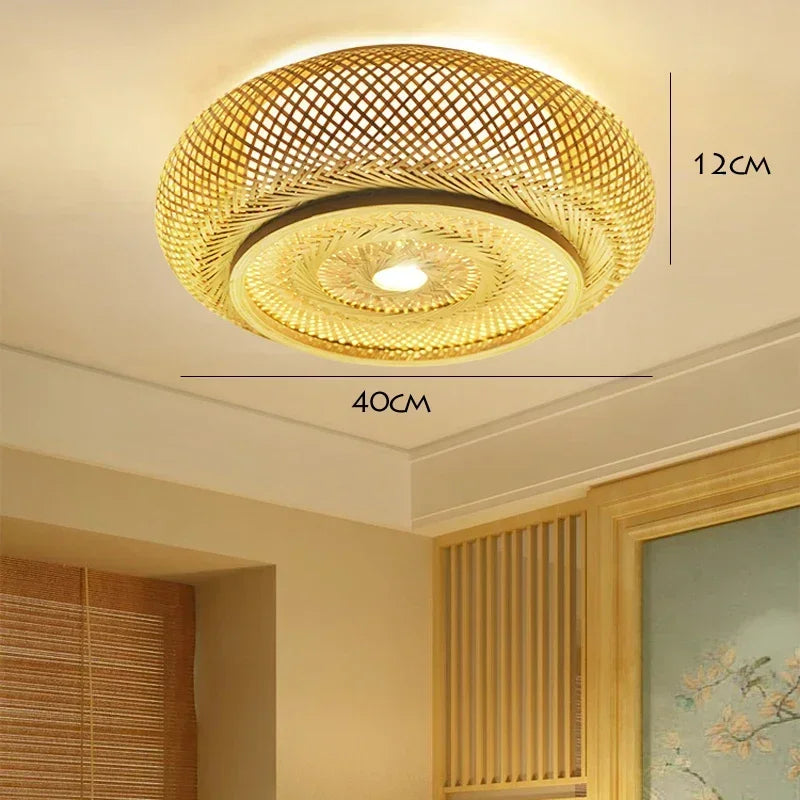 DecorBites™ غطاء مصباح سقف من الخيزران اللامع بتصميم فني من الراتان، تركيبات ثريا