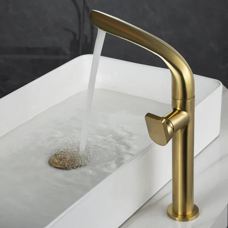 DecorBites™ Brushed Gold Basin Faucet - Brass Single Handle Bathroom Mixer Tap
