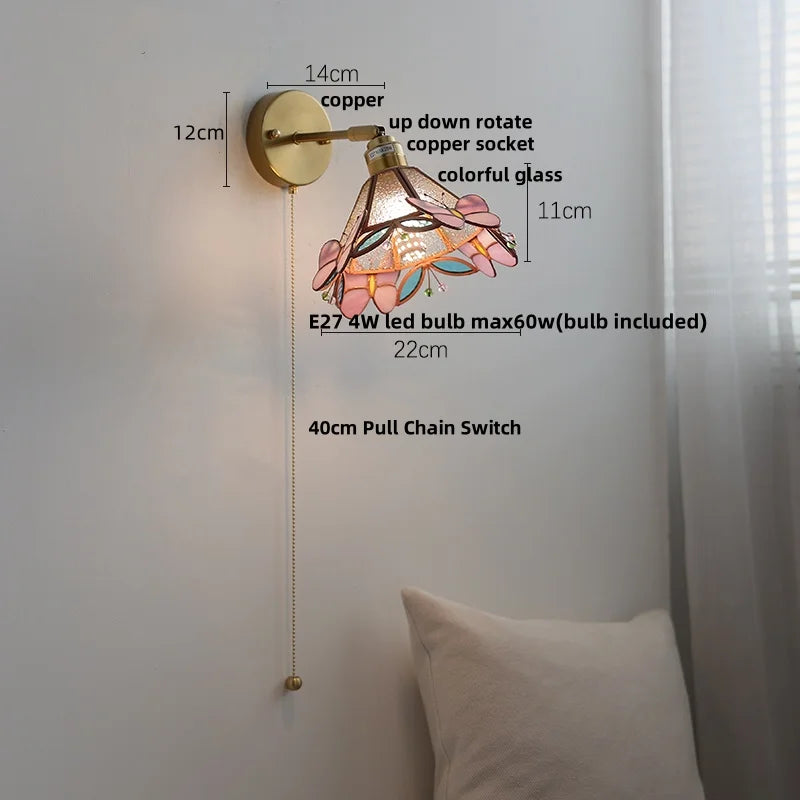 DecorBites™ Colorful Square Glass LED Wall Lights with Pull Chain Switch - Tiffany Style