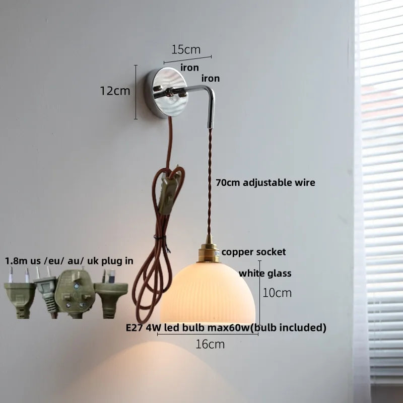 DecorBites™ Ceramic Canopy LED Wall Lamp, Adjustable Wire, Pull Chain Switch