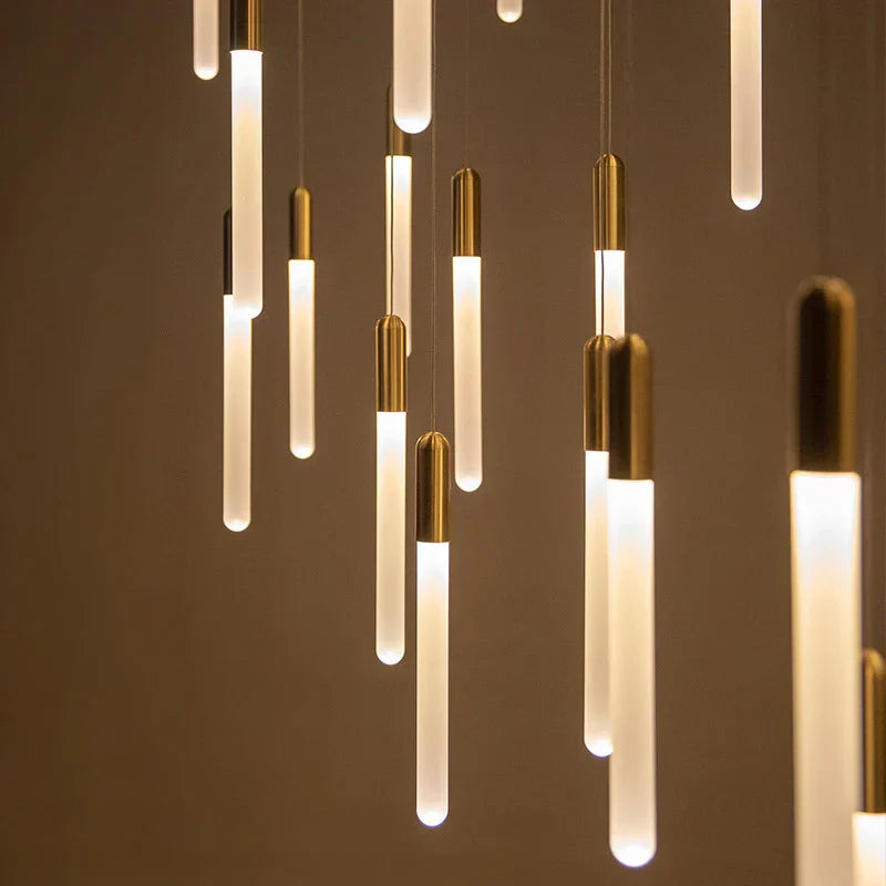 DecorBites™ Luxe Gold Tube Chandelier for Dining & Bedroom Lighting