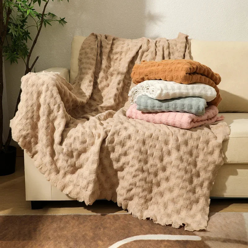 بطانية وافل محبوكة DecorBites™ - غطاء أريكة لجميع المواسم، ومفرش سرير، ومنشفة طرف السرير للقيلولة