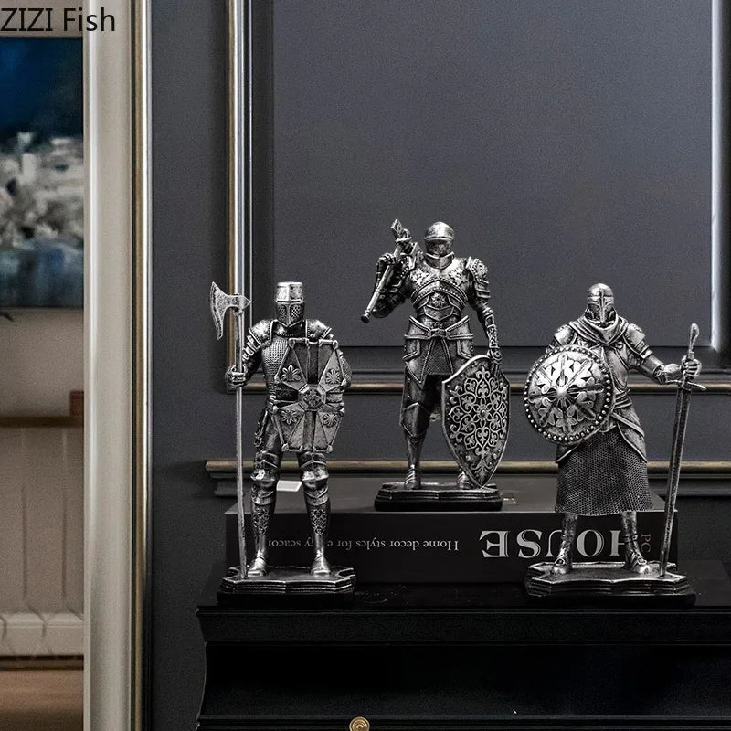 Décoration de statue de chevalier lourdement blindé en résine DecorBites™ pour bureau et esthétique de pièce