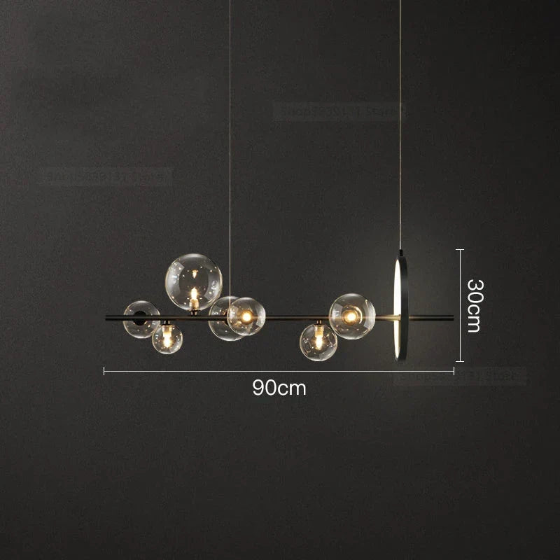 DecorBites™ Glass Ball LED Chandelier: Modern Long Pendant Lighting for Living Room and Shop