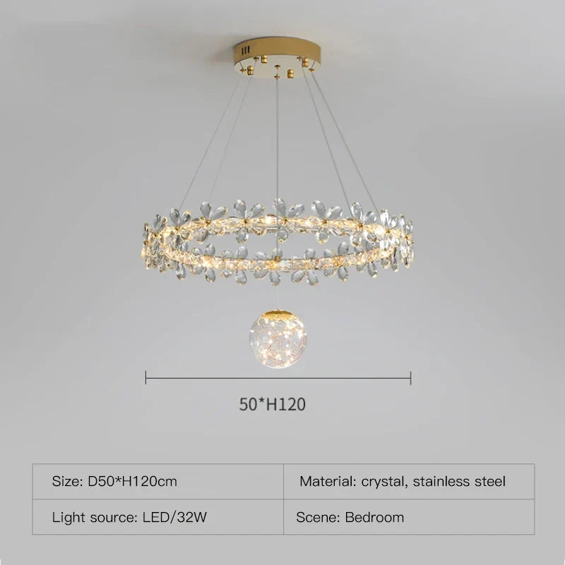 ثريا كريستال ذهبية حلزونية بإضاءة LED من DecorBites™ لديكور المنزل