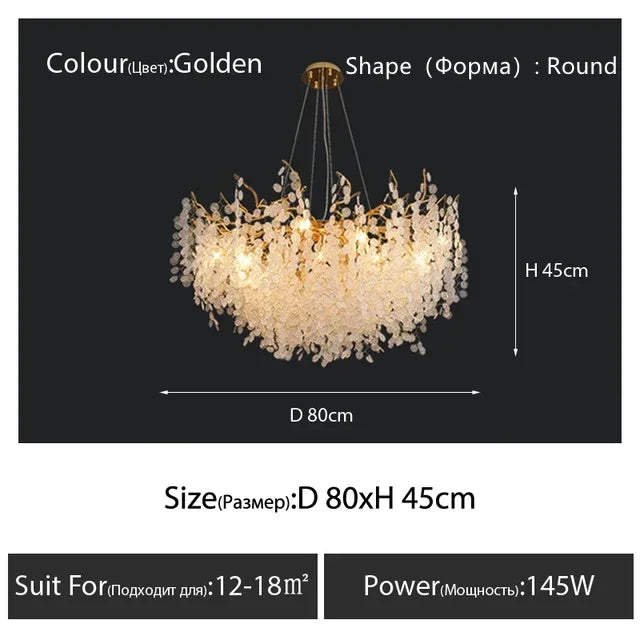 فانوس زجاجي معلّق ذهبي من DecorBites™ Gold Chandelier لديكور المنزل - إضاءة عصرية فاخرة