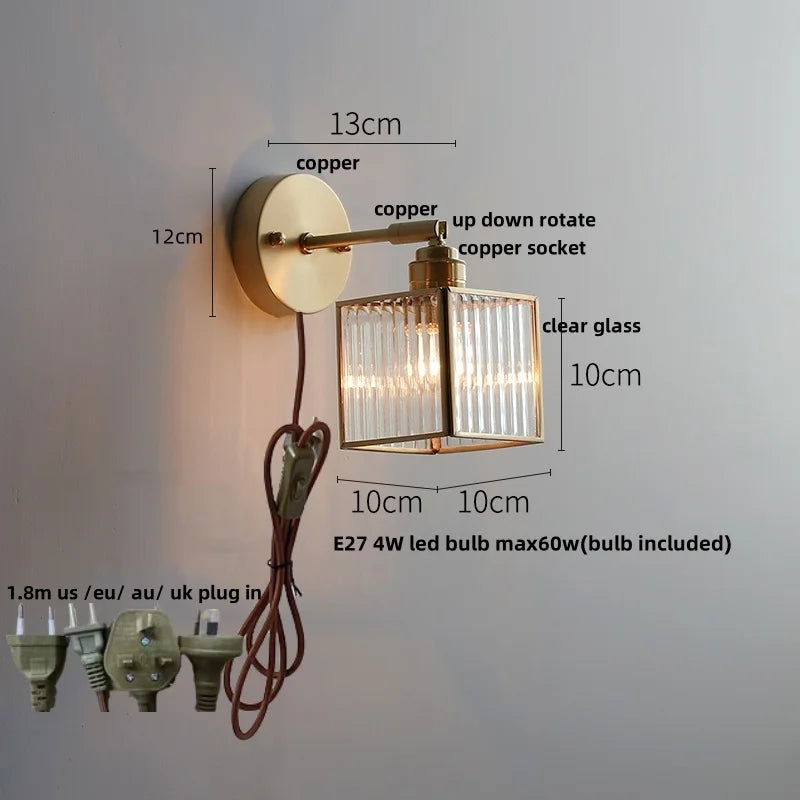 DecorBites™ مصباح حائط LED على الطراز الياباني مع مفتاح سحب زجاجي شفاف ومصباح بجانب السرير