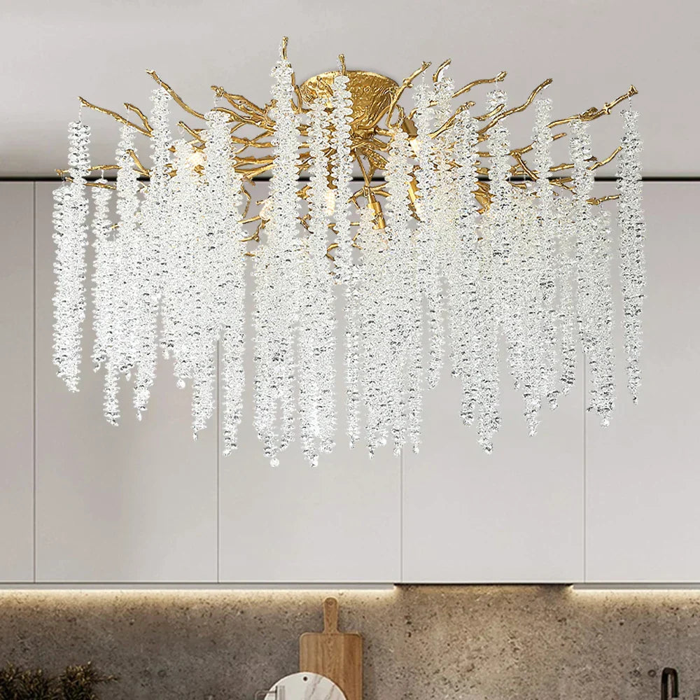 ثريا سقف LED كريستالية على شكل غصن DecorBites™ باللون الذهبي/الأسود لغرفة الطعام والبهو