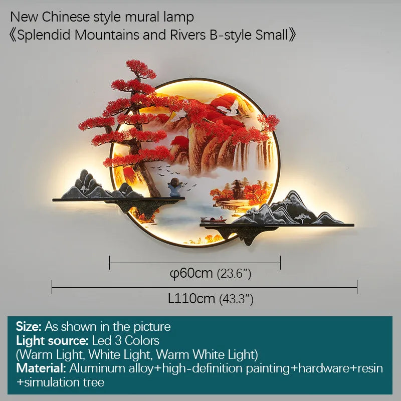 DecorBites™ 3D Chinese Pine Landscape Picture Wall Lamp for Home Living Room