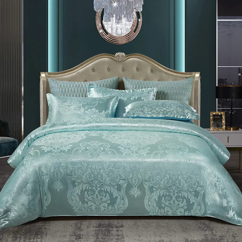 DecorBites™ Jacquard Satin Summer Bedding Set - Elegant & Skin Friendly Duvet Cover - Single/Double Size