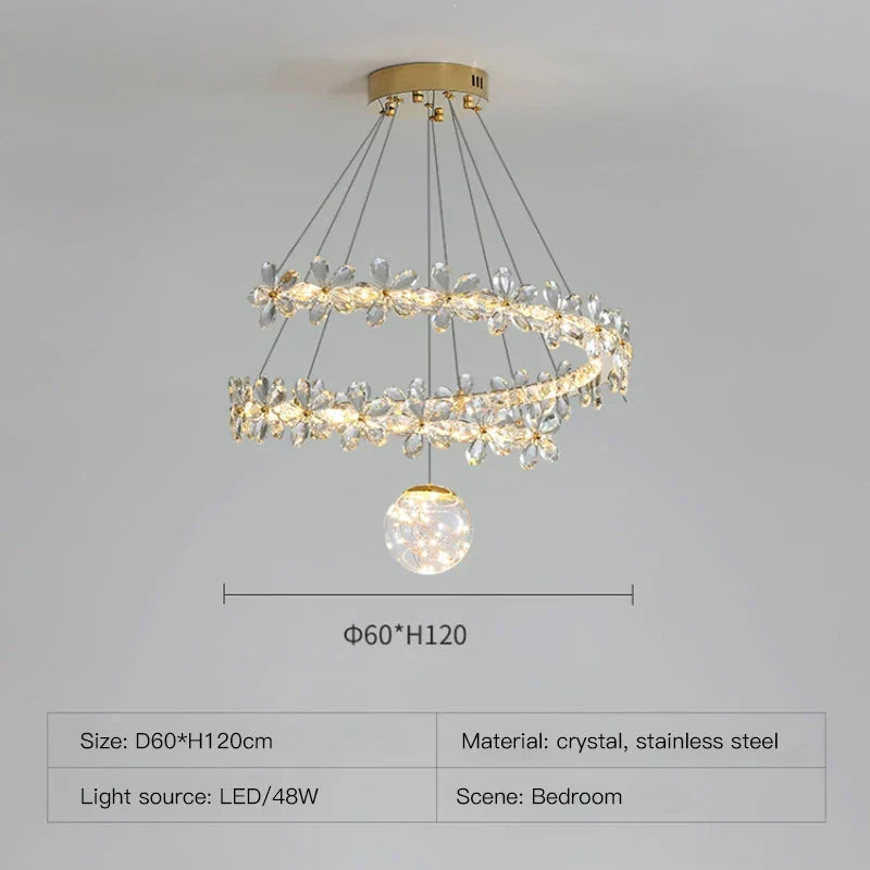 ثريا كريستال ذهبية حلزونية بإضاءة LED من DecorBites™ لديكور المنزل