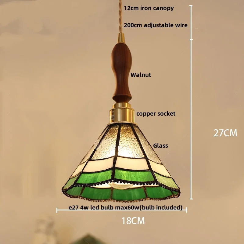 DecorBites™ Brass LED Pendant Light with Adjustable Glass & Wood Hang Lamp