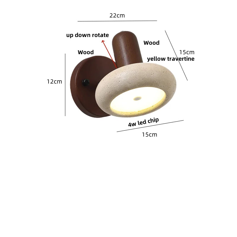 DecorBites™ LED Wall Sconce Pull Chain Switch Modern Wood Yellow Travertine Stair Light