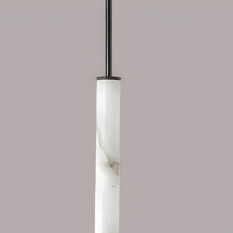 Cylindrical Marble Pendant Light in Black Brass