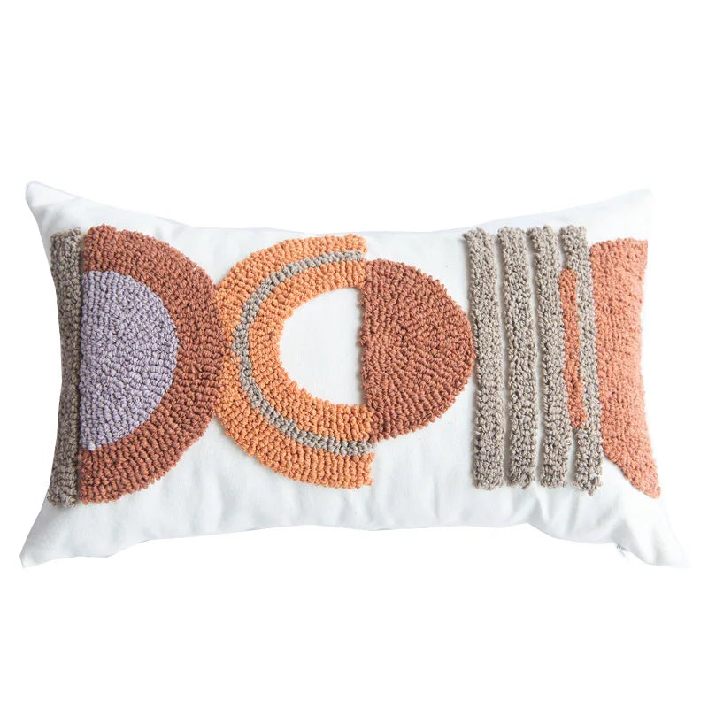 Housse de coussin DecorBites™ demi-cercle en toile de coton tuftée brodée - Moderne et élégante