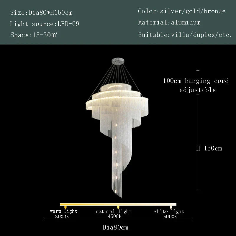 DecorBites™ Gold Tassel LED Chandelier for High Ceilings - Elegant Home Decor Lighting