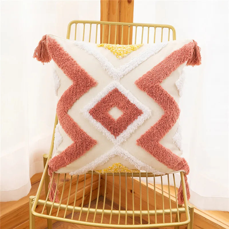 DecorBites™ Embroidered Geometric Leaves Pillow Cover Handmade Home Decor 30x50cm/45x45cm