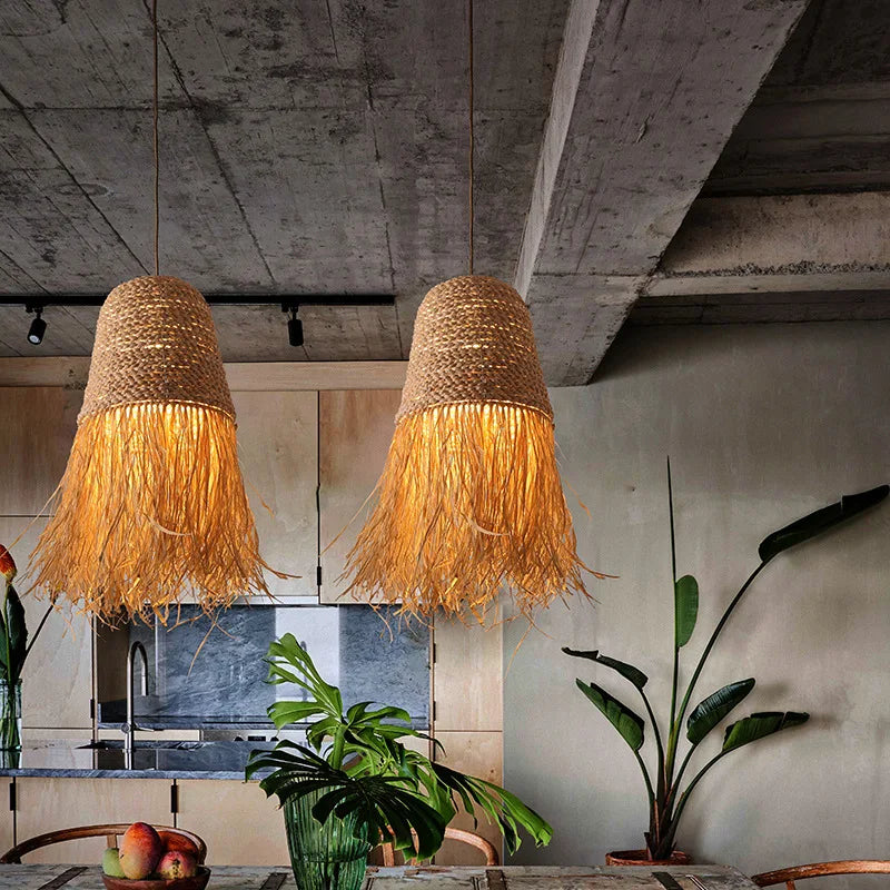 DecorBites™ Handmade Rattan Pendant Light for Living Room, Bedroom - Japanese Style