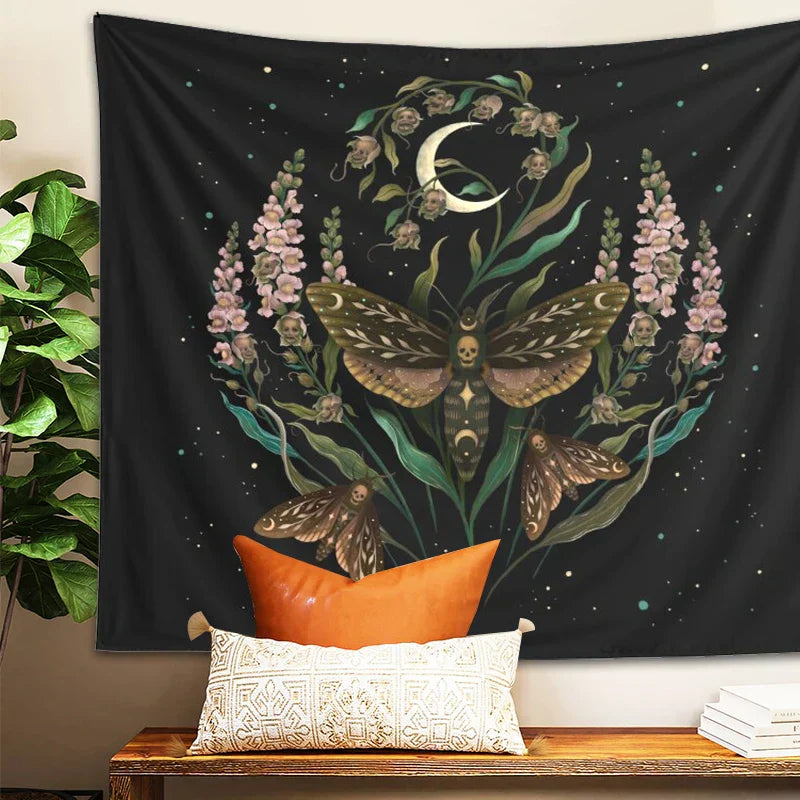 DecorBites™ Death's Head Tapestry Wall Hanging Moon Flower Trippy Carpet Dorm Room Decor