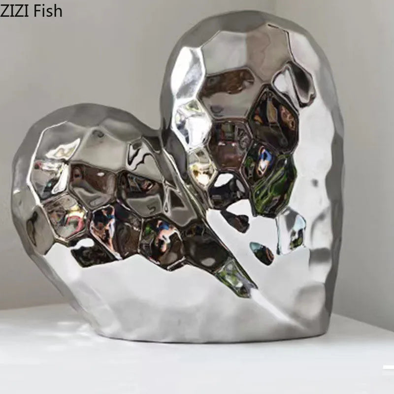تمثال زخرفي سيراميك على شكل قلب ذهبي غير منتظم من DecorBites™ - تمثال ديكور على شكل قلب