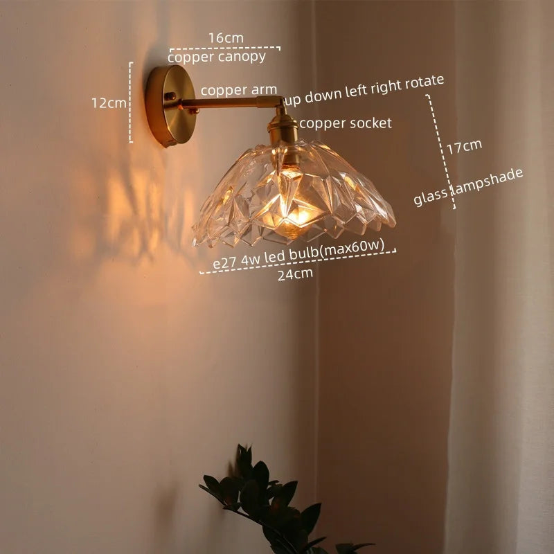 مصباح جداري زجاجي نحاسي LED على الطراز الياباني من DecorBites™ للمطاعم والبارات وغرف النوم والحمامات